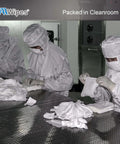 Workers packing Ultra Soft Cleanroom Wipes 12 By 12 Inches Bag Of 150 in Class 100 cleanroom with masks and gowns.