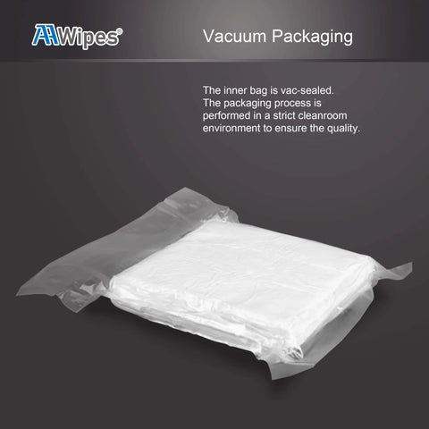 Vacuum-sealed package of Ultra Soft Cleanroom Wipes 12 By 12 Inches Bag Of 150 100 Percent Polyester Double Knit Lint Free Cloths