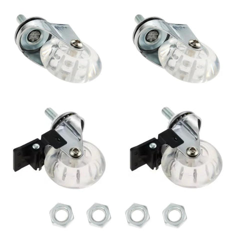 Clear Caster Wheels 2 Inch 4 Pack With M8x15mm Threaded Stem Casters Including Nuts, 2 Braked And 2 Non Braked, 360 Degree Swivel
