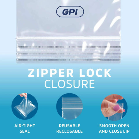 Clear Plastic Reclosable ZIP Bags 2 Mil 2x3 Inch Case of 100 showing zipper lock closure detail