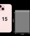 Comparison of smartphone size to 3x4 inch jewelry bag, showcasing 400 Pcs Clear 3x4 Inch Jewelry Bags 2 Mil Resealable Zip Bags size