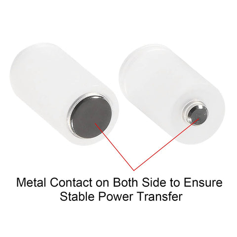 Close-up of AAA To AA Battery Adapter For Converting AAA Batteries To AA Size Clear with metal contacts on both ends