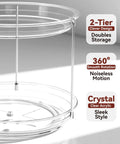 Close-up of 2 Tier Lazy Susan Turntable Organizer, 9.25 inch, showing crystal clear acrylic material and 360° rotation feature.