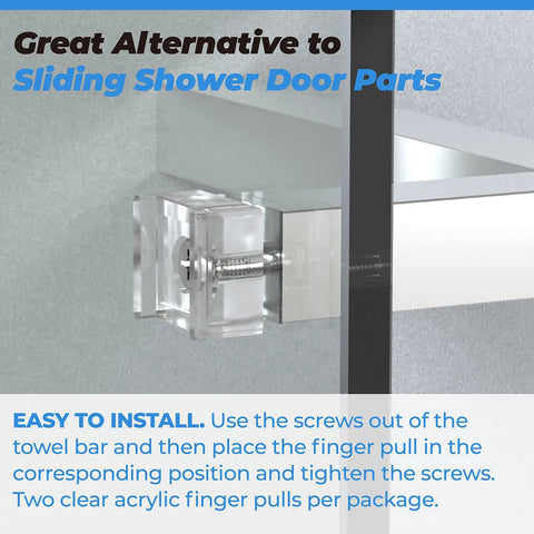 Clear Acrylic Finger Pull For Sliding Shower Doors Replacement Parts 2 Piece Set, Easy Inside Mount Grip on glass door