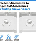 Clear Acrylic Finger Pull For Sliding Shower Doors Replacement Parts 2 Piece Set, Easy Inside Mount Grip shown beside illustration of features.