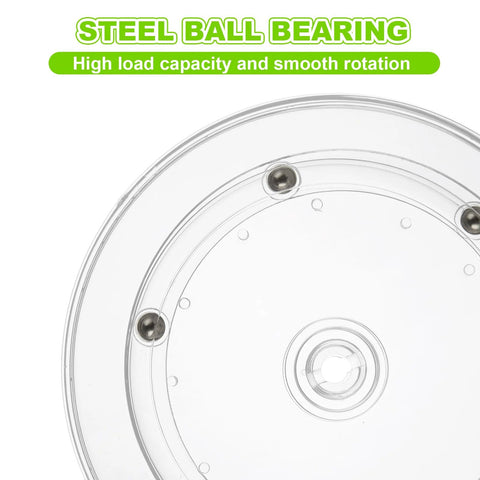 Six Pack 6 Inch Clear Acrylic Lazy Susans with ball bearing rotation mechanism focus, highlighting smooth 360-degree turntable.