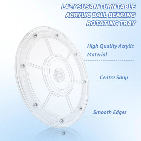 Four 8 Inch Acrylic Lazy Susan Turntables With Ball Bearing Rotation 360 Degree Spinning Trays Clear Organizer Bases detail view