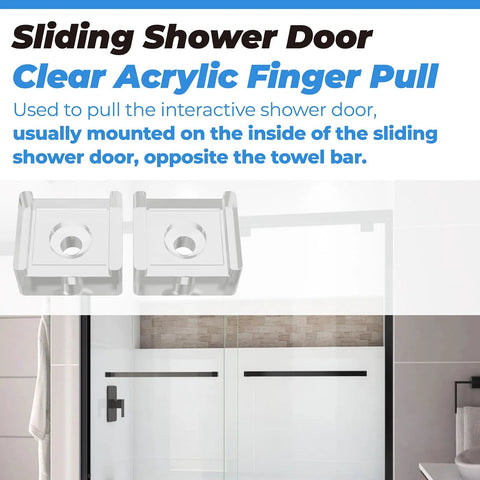 Clear Acrylic Finger Pull For Sliding Shower Doors Replacement Parts 2 Piece Set shown with shower setup.