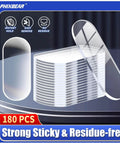Clear Double Sided Adhesive Pads For Wall Mounting Ultra Strong Sticky Dots, residue-free, 180 pcs pack, shown in packaging.