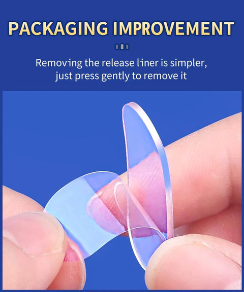 Clear Double Sided Adhesive Pads For Wall Mounting Ultra Strong Sticky Dots with fingertips showing easy removal