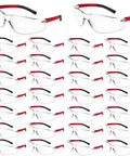 10-pair pack of Clear ANSI Z87.1 Safety Eyewear For Men And Women Scratch Resistant Lenses with red-black temples