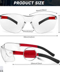 Clear ANSI Z87.1 Safety Eyewear For Men And Women Scratch Resistant Lenses shown with size dimensions