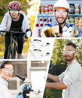 Collage of people wearing Clear Z87.1 Certified Safety Glasses For Work Lab Scratch Resistant 30 Pcs in various settings