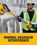 Worker using a wall sanding tool, wearing a hard hat and Clear Anti Fog Safety Goggles With Anti Scratch Coating Low Profile Frame