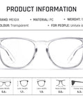 Clear Anti Fog Safety Glasses With Anti Scratch ANSI Z87 1 Blue Light Blocking, labeled product dimensions and material.