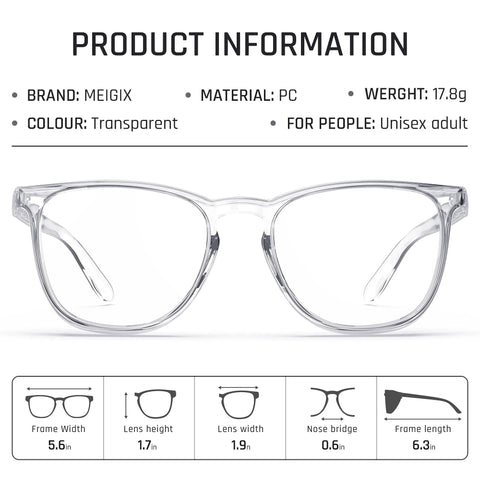 Clear Anti Fog Safety Glasses With Anti Scratch ANSI Z87 1 Blue Light Blocking, labeled product dimensions and material.