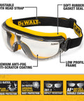 Clear Anti Fog Safety Goggles With Anti Scratch Coating Low Profile Frame, adjustable head strap, soft rubber seal