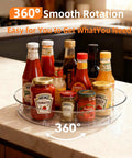 Clear BPA Free 360 Degree Lazy Susan Turntable for Spice Organization on Kitchen Counter with Condiments and Jars Displayed