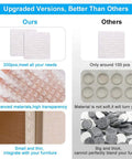 Comparison of clear cabinet bumpers, 200 pcs versus 100, showing transparency, thinness, self-adhesive application, and durability.