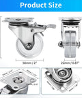 2 Inch Crystal Clear Caster Wheels With Brake and Stainless Steel Housing for Rugged Use Rust Resistant and Waterproof Swivel Castors