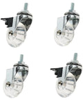 Clear Caster Wheels 2 Inch 4 Pack With M8x15mm Threaded Stem Casters Including Nuts, 2 Braked And 2 Non Braked