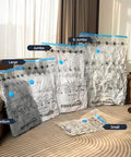 Vacuum Storage Bags For Clothes With Hand Pump, Space Saving Jumbo Compression Bags Set Of Six, Heavy Duty And Stackable Clear Bags