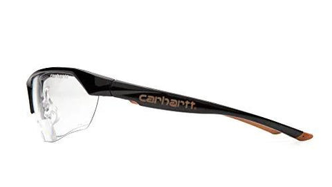 Side view of Braswell 1.5 Diopter Anti Fog Safety Glasses With One Size Fits All Nosepiece, showing clear lenses and black frame.