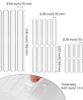 Clear Door Silencer Bumper Strips 22 Piece Rubber Cabinet Bumpers size chart with thickness and installation close-up