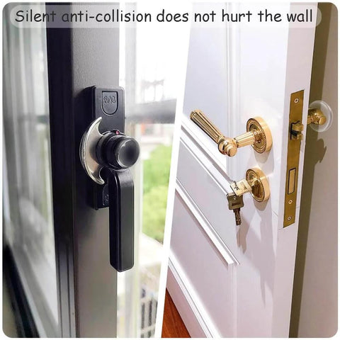 9 Pack Clear Gel Door Stop Wall Protectors Round 1.57 Inch Self Adhesive Cushions installed on door and window handle