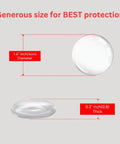 Dimensions of 6 Pack Clear Door Stopper Wall Protectors, 1.6 inch diameter, 0.3 inch thick, transparent wall shield bumpers