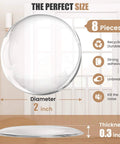 Product specifications for 8 Pack 2 Inch Door Stoppers For Walls, including clear rubber dimensions and features.