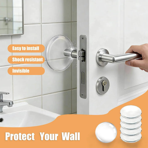 Wall Saver Door Stopper Set Self Adhesive Six Pack Two Inch Quiet Door Bumpers For Walls Door Knob Impact Protector installed