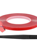 Clear Double Sided Acrylic Tape 1mm Wide 25m Long With Red Liner Removable Ultra Thin Adhesive Strip Transparent Strong Bond For LCD Screens, Crafts, Auto Dash Mounting And DIY Projects with tweezers