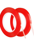 Clear Double Sided Adhesive Tape 5mm and 10mm by 25M Heavy Duty Heat Resistant Acrylic, front view, red roll packaging