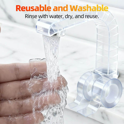 Two For One Value Heavy Duty Nano Gel Double Sided Mounting Tape 240 Inches Total Removable Clear Adhesive shown rinsed with water