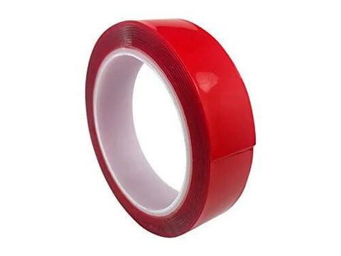 Double Sided Clear Servo Tape 10 Foot ROLL (25mm x 3m) 10' Easy Remove 3010, side view of red roll