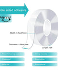 Ultra Strong Double Sided Tape For Indoors And Outdoors, Heavy Duty Removable Clear Nano Adhesive, 10 Feet roll dimensions