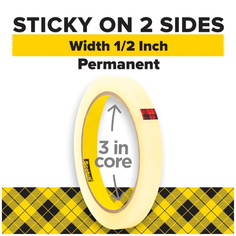 Clear Double Sided Tape 1/2 Inch By 36 Yards With A 3 Inch Core Permanent Adhesive On Both Sides For Invisible Bond On Paper And Mounting Boards Easy To Dispense No Mess Quick Stick That Holds Tight Without Showing