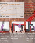 Application instructions for Clear Double Sided Tape One Quarter Inch Ten Feet Heavy Duty Mounting Adhesive shown in steps