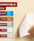 Clear Double Sided Tape Removable 1.5 Inch By 30 Yards A Real Workhorse For Gift Wrapping Carpet Securing And Woodworking And More Great For Walls Laminates CNC Projects Guitar Making And DIY Mounting being used on wall with compatibility labels for various surfaces.