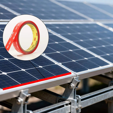 Clear Double Sided Tape One Quarter Inch Ten Feet Heavy Duty Mounting Adhesive for electronics, glass, and decor shown on solar panel.