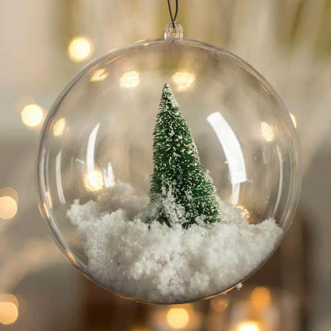 20 Pack Clear Plastic Fillable Ornament Ball 3.15''/80mm decorated with miniature tree and snow for Christmas decor