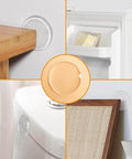 Six Pack Adhesive Door Stopper Wall Protectors Clear Gel Bumpers installed on furniture and appliances, close-up view