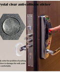 9 Pack Clear Gel Door Stop Wall Protectors Round 1.57 Inch Self Adhesive Cushions installed on wooden door with handle