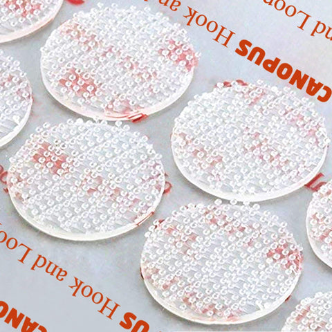Heavy Duty Double Sided Hook And Loop Tape Pack With Clear Reclosable Fasteners 0.75 Inch Circle Discs 16 Pieces Includes Box Cutter And Razor Replacements Made In USA