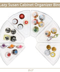 Lazy Susan Corner Cabinet Organizer Bins Set For 26 To 28 Inch Diameter Turntable Clear Plastic Storage Bins filled with jars