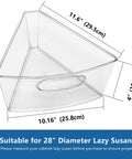 Clear One Eighth Wedge Corner Cabinet Lazy Susan Organizer Bin dimensions for 28-29 inch diameter storage, BPA-free