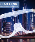 Anti Fog Safety Goggles Over Glasses with clear lens and cityscape background