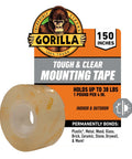 Gorilla Tough As Nails And Clear Double Sided Mounting Tape Weatherproof For Indoor Or Outdoor Use, Holds Up To 38 Pounds Instantly, 1 Inch By 150 Inches, Works On All Surfaces With Industrial Strength Adhesive packaging