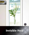 Clear Double Sided Mounting Tape With Industrial Strength Adhesive Holds Up To 15 Lbs, displaying invisible hold for glass mount.